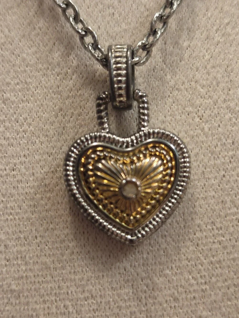 Two-Tone Heart Locket Necklace in Gold and Silver